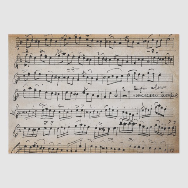 Papel De Seda Elegante hoja manuscrita de época Notas musicales (Anverso)