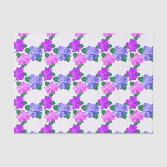 Papel De Seda Elegante Hydrangea Flores Púrpura Rosa Bouquet (Anverso)