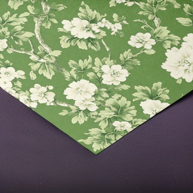 Papel De Seda Elegante Impresión floral verde y blanca de época (Subido por el creador)