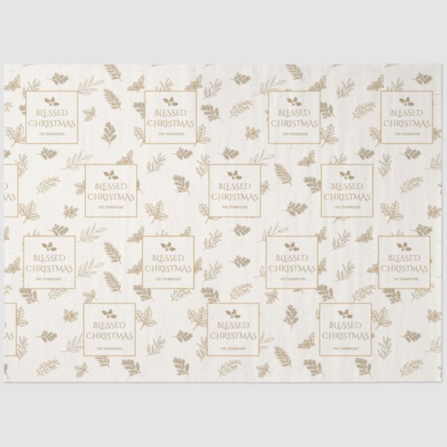Papel De Seda Elegante invierno dorado deja a Mistletoe (Anverso)