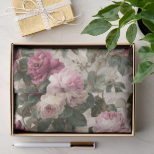 Papel De Seda Elegante Jardín de Rosas Inglésas Vintage