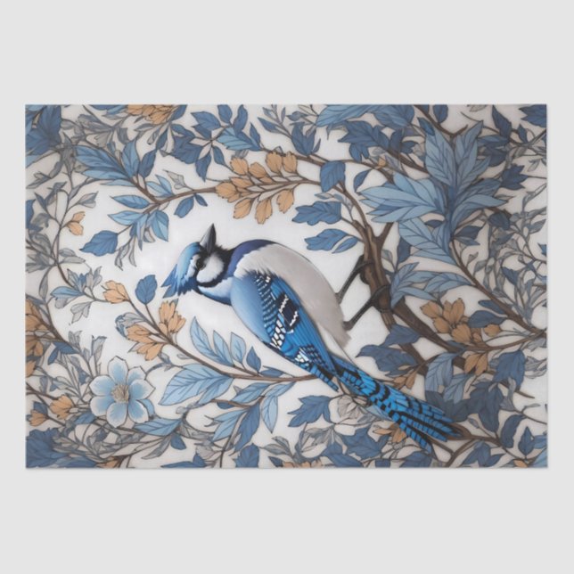 Papel De Seda Elegante Jay Azul William Morris Inspirado (Anverso)