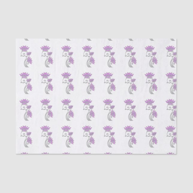 Papel De Seda Elegante Jewel Floral Purple & Silver (Anverso)