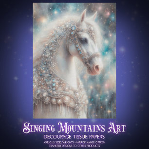 Papel De Seda Elegante Joya Fantasía Caballo Blanco Decoupage