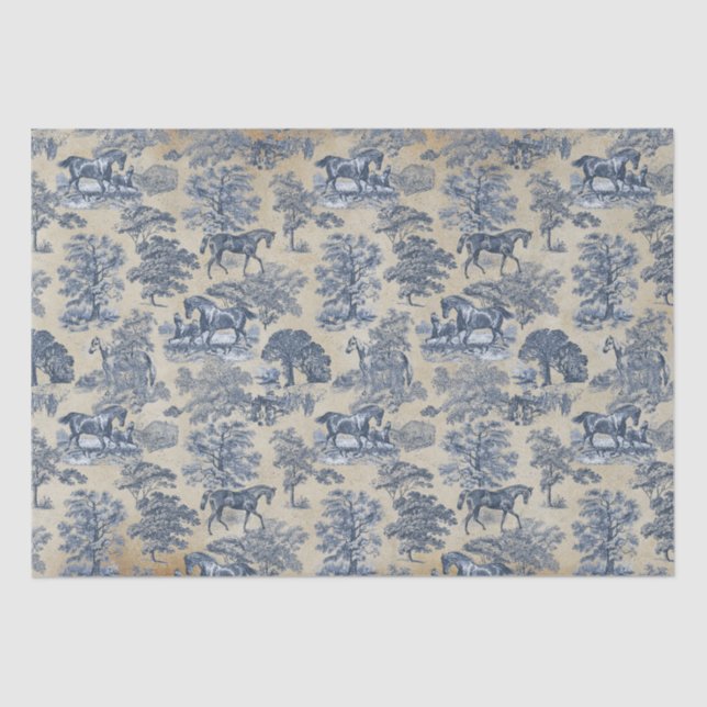 Papel De Seda Elegante Kraft de tela de caballo azul de época (Anverso)