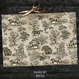 Papel De Seda Elegante Kraft de tela de caballos beige de época