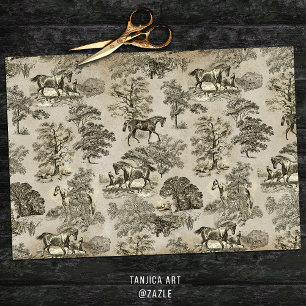 Papel De Seda Elegante Kraft de tela de caballos beige de época