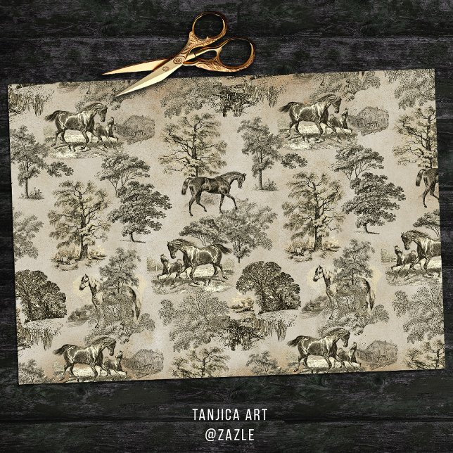 Papel De Seda Elegante Kraft de tela de caballos beige de época (Subido por el creador)