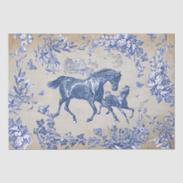 Papel De Seda Elegante Kraft de tela floral de caballos azul de 