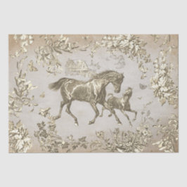 Papel De Seda Elegante Kraft de tela floral de caballos beige de