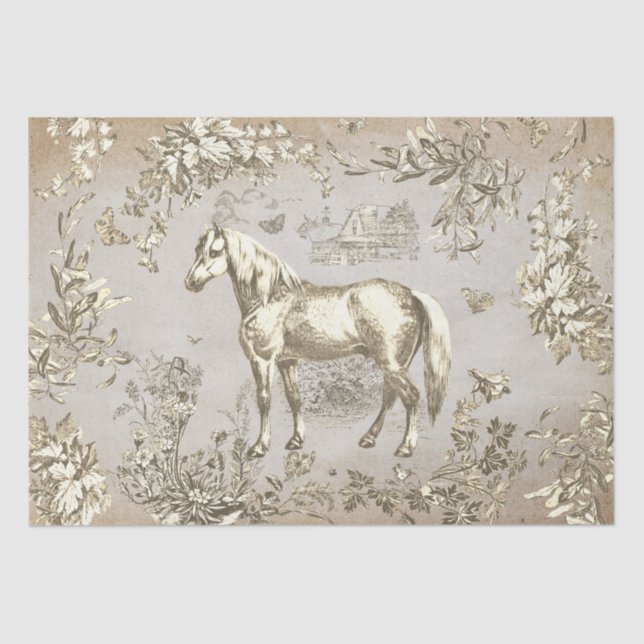 Papel De Seda Elegante Kraft De Toile De Floral De Caballo Beige (Anverso)