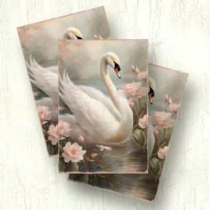 Papel De Seda Elegante lago de cisne floral con Lirio de Agua Ro