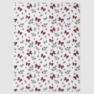 Papel De Seda Elegante lazo rojo y vegetación invernal Navidad