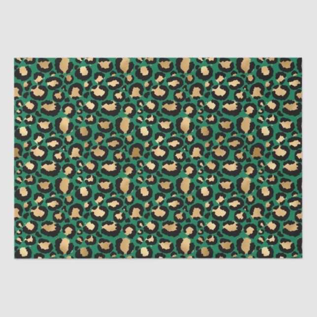 Papel De Seda Elegante Leopardo Verde y Relieve metalizado dorad (Anverso)