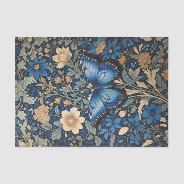 Papel De Seda Elegante mariposa azul William Morris inspirado (Anverso)
