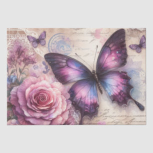 Papel De Seda Elegante Mariposa Floral Morado Vintage Grunge