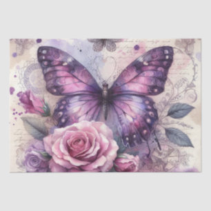 Papel De Seda Elegante Mariposa Floral Morado Vintage Grunge