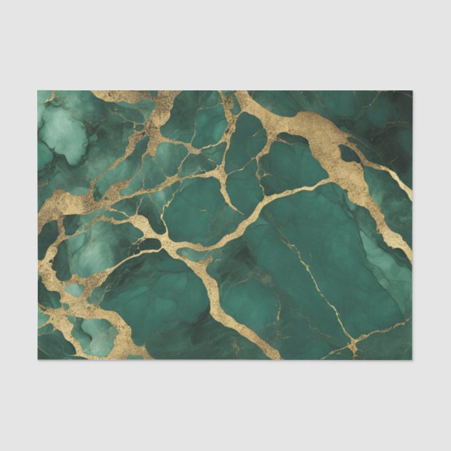Papel De Seda Elegante Mármol de Oro Verde (Anverso)
