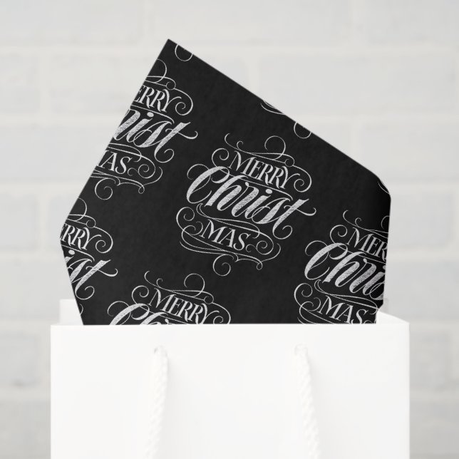 Papel De Seda Elegante Merry Christmas Chalk Calligraphy Christ (Bolsa de regalo)