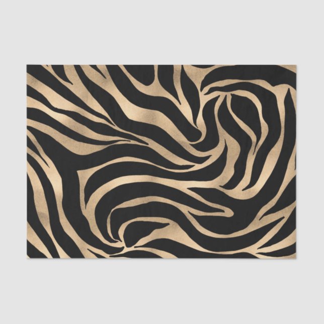 Papel De Seda Elegante metal dorado Zebra Black Animal Print (Anverso)