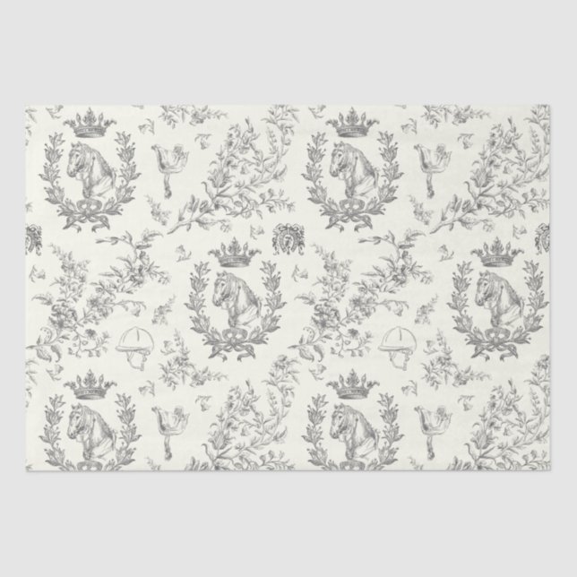 Papel De Seda Elegante Moda elegante tela ecuestre blanca negra (Anverso)