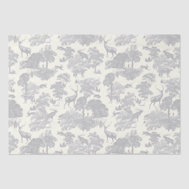 Papel De Seda Elegante Moda Gris claro Toile Deer Woodland (Anverso)
