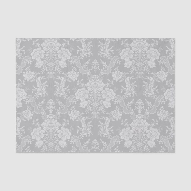 Papel De Seda Elegante Moda romántica floral Damasco-gris (Anverso)