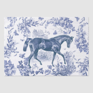 Papel De Seda Elegante Moda Vintage Blue Horse Floral Toile
