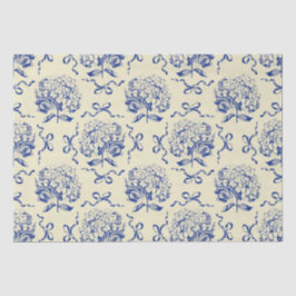 Papel De Seda Elegante Modelo Preppy Blue Toile Hydrangea Bow