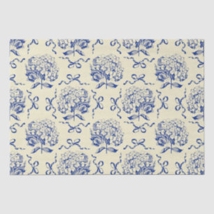 Papel De Seda Elegante Modelo Preppy Blue Toile Hydrangea Bow