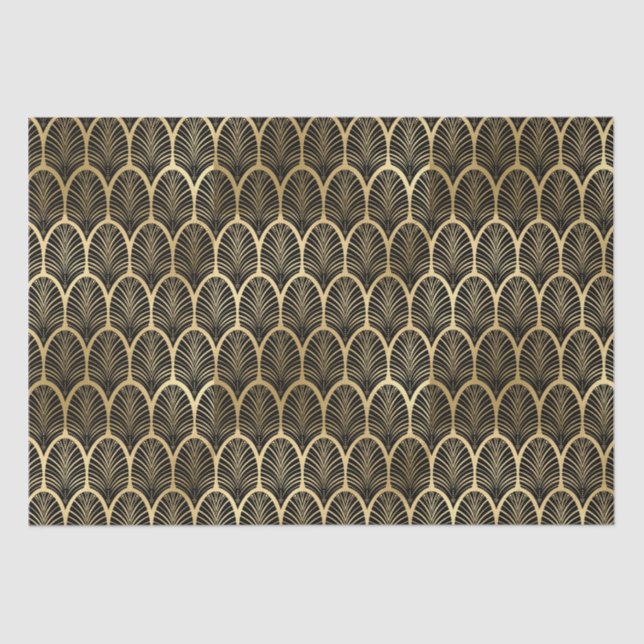 Papel De Seda Elegante Mofit Black and Gold Art Deco Pattern (Anverso)