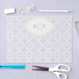Papel De Seda Elegante Monograma de Patrón de Damasco Azul Amari