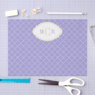 Papel De Seda Elegante Monograma de Patrón de Damasco Azul Franc
