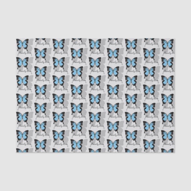 Papel De Seda Elegante Monograma de Sombra de Mariposa con Fondo (Anverso)