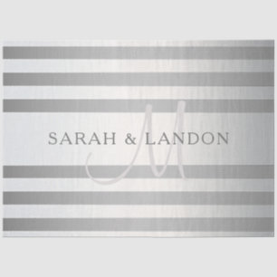 Papel De Seda Elegante Monograma Faux Plata Gradiente Rayas Gris