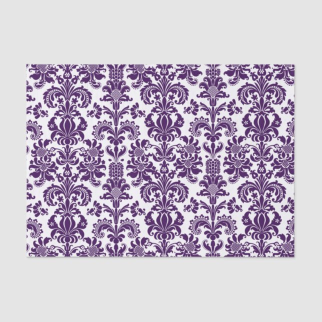 Papel De Seda Elegante Morado de Damasco Floral Fondo Blanco (Anverso)