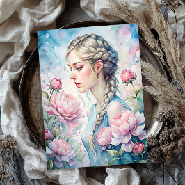 Papel De Seda Elegante mujer rubia vintage con peonías rosadas