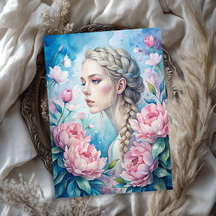 Papel De Seda Elegante mujer rubia vintage con peonías rosadas