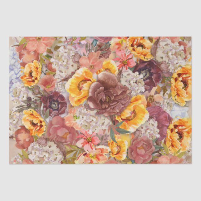 Papel De Seda Elegante Naranja Quemado Rust Cream Floral (Anverso)
