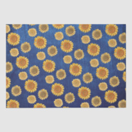 Papel De Seda Elegante Naval De Boho Azul Madera Rústica Girasol
