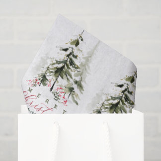 Papel De Seda Elegante Navidad con árboles de pino en acuarela r