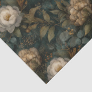 Papel De Seda Elegante Navidad Floral Verde Oscuro y Blanco