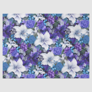 Papel De Seda Elegante Navidades de Flores Azules Vintage Desnud