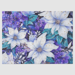 Papel De Seda Elegante Navidades de Flores Azules Vintage Desnud