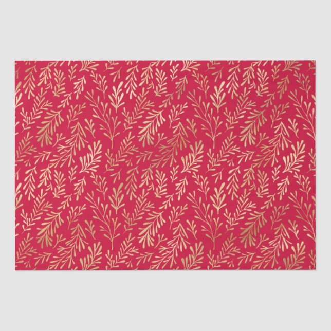 Papel De Seda Elegante Navidades del Patrón Red Gold Leaf de luj (Anverso)