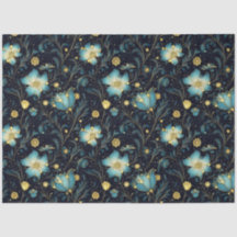 Elegante Navidades florales azules y dorados