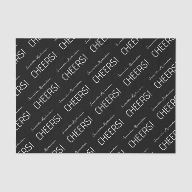 Papel De Seda Elegante nombre de guión blanco negro (Anverso)