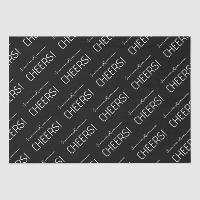 Papel De Seda Elegante nombre de guión blanco negro (Anverso)