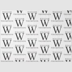 Papel De Seda Elegante Nombre Monogramado Blanco y Negro