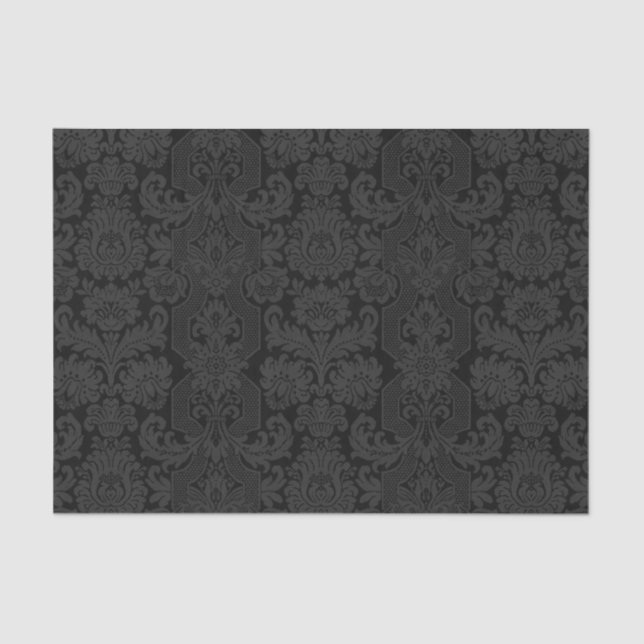 Papel De Seda Elegante Ornate Black Victorian Damask (Anverso)